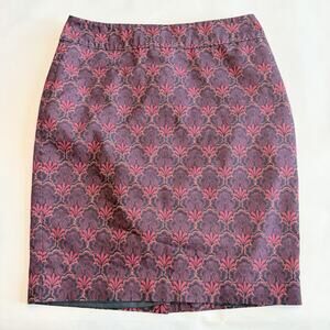 LOFT Women’s Red Burgundy Art Deco Pencil Mini Skirt size 4 (A0133)